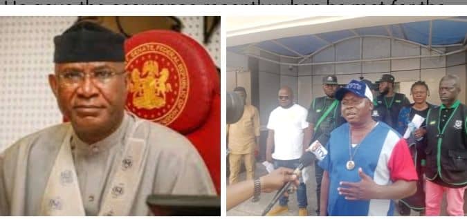 Photo Collage: L-R: Senator Ovie Omo-Agege and Uche Nwahandi Eboma, President, Delta Anti-Cult Volunteer Group