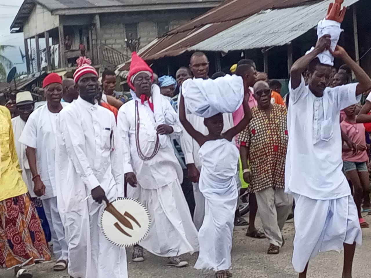 His Royal Majesty, Bernard Awarieta with his subjects celebrating Odudu festival