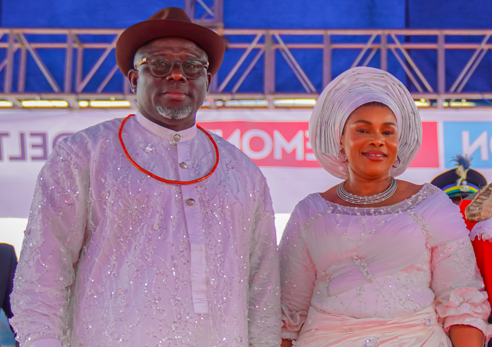 L-R: Delta Governor, Sheriff Oborevwori and First Lady, Tobore Oborevwori