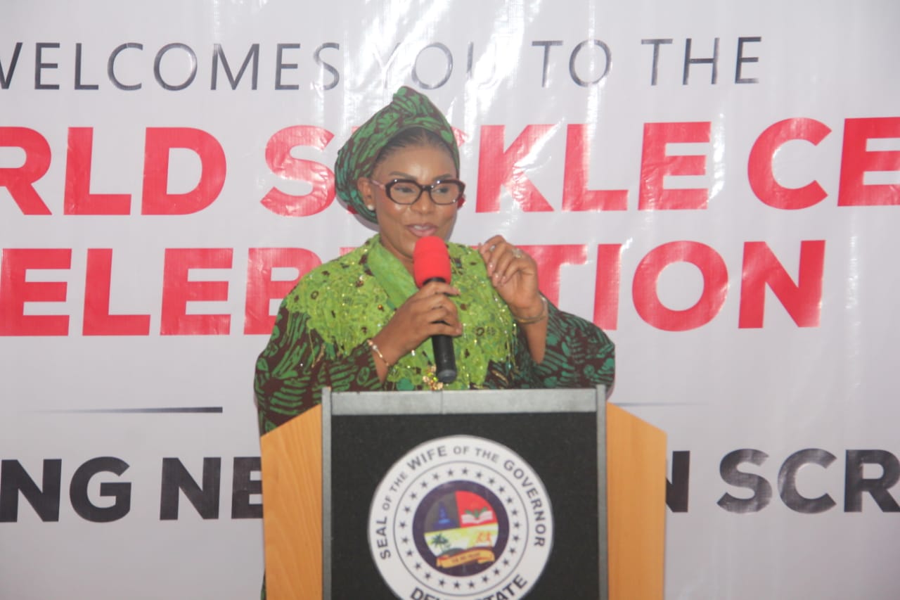 Delta First Lady, Deaconess Tobore Oborevwori speaking at the 2023 World Sickle Cell Day Celebration