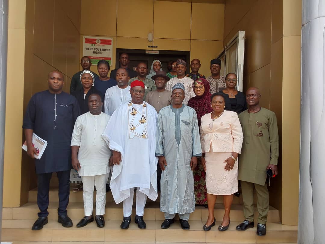 Deputy Governor of Delta State, Sir Monday Onyeme in a group photograph with the Director-General, National Boundary Commission, Surveyor Adamu Adaji and members of the Delta State delegations after a courtesy visit on the Commission’s headquarters in Abuja on Tuesday, February 20, 2024.