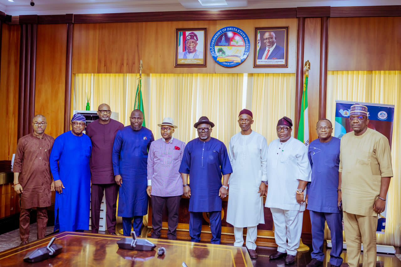 Delta Governor, Rt Hon Sheriff Oborevwori (Middle) flanked by Federal Lawmakers from Delta State after a congratulatory and solidarity visit to the Governor by the  parliamentarians at Government House, Asaba on Friday, February 2, 2024.