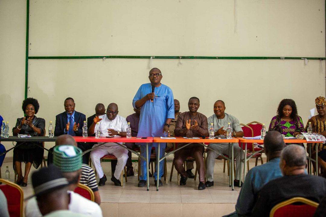 Delta State Commissioner for Information, Dr Ifeanyi Osuoza addressing journalists during a visit to the Secretariat of the Delta State Chapter of the Nigeria Union of Journalists in Asaba