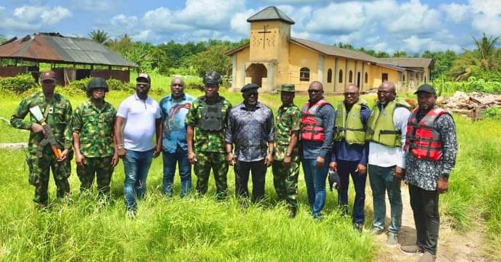 Delta Governor, Rt. Hon. Sheriff Oborevwori, others in Okuama Community on April 20, 2024