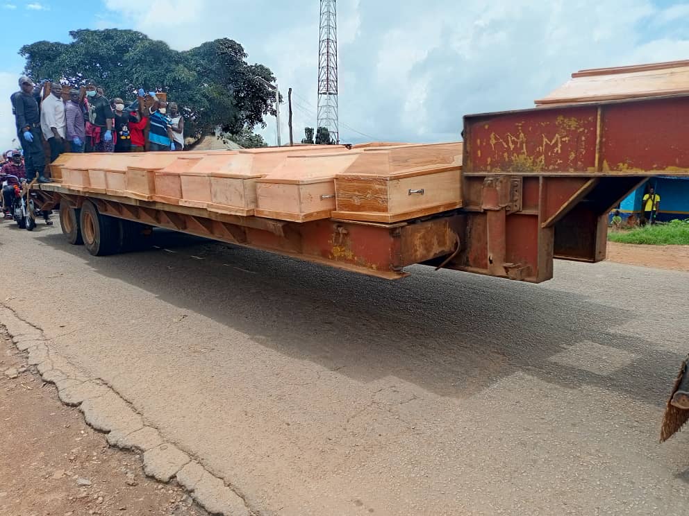 Coffins of the Plateau attack victims transported for Mass Burial in Riyom Local Government Area.