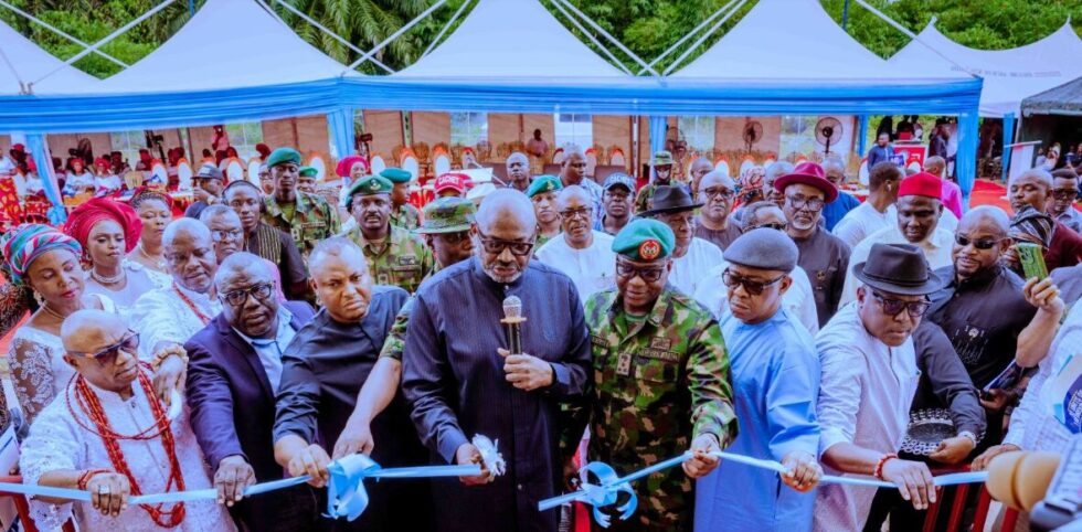 Secretary to the State Government (SSG), Dr. Kingsley Emu and Brigade Commander, 63 Brigade, Brig. Gen. M. A. Shonibare.
