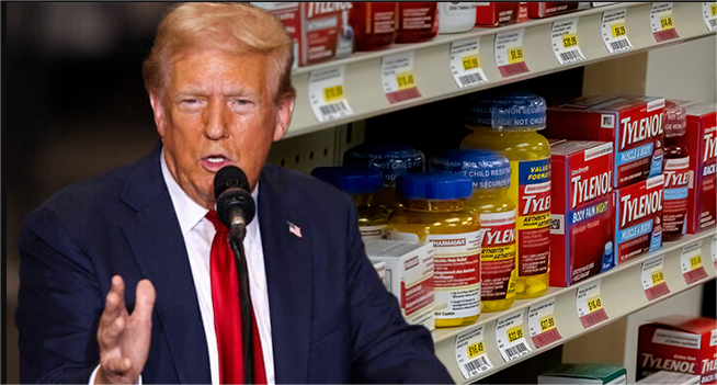 Donald Trump and Tylenol on a shelf.