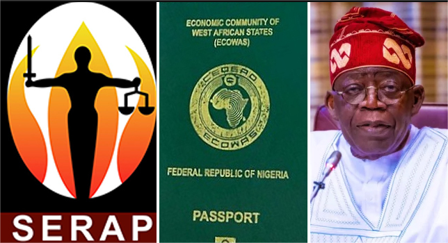 SERAP Logo, Passport and President Bola Tinubu