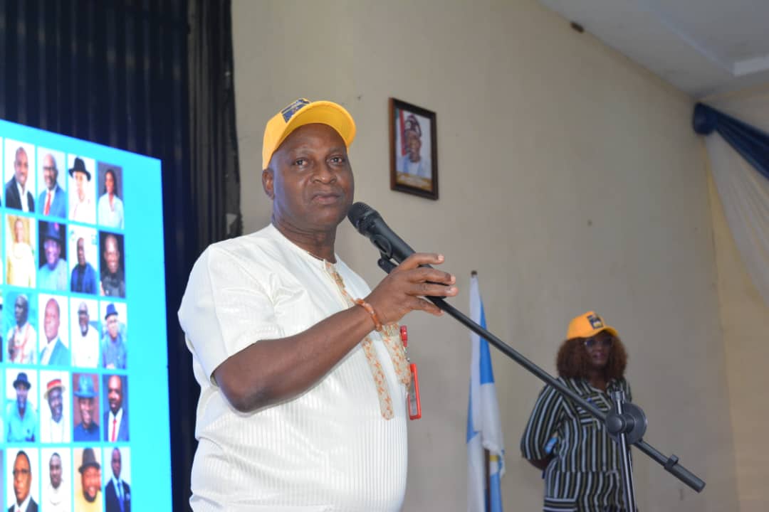 Executive Director of Projects, Olorogun Dr. Ebenezer Okorodudu, speaking at the Delta State Oil Producing Areas Youth Summit held in Warri
