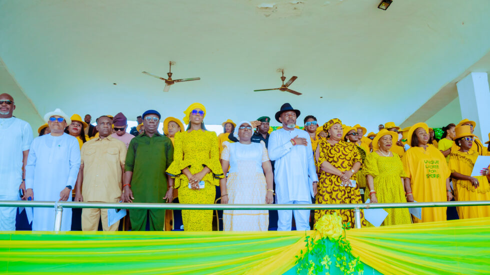 First Lady of Delta State, Deaconess Tobore Oborevwori (4th right) represented by Mrs. Ewoma Erijo, Deputy Speaker, Delta State House of Assembly, Rt. Hon. Arthur Akpowowo (5th right), the National Coordinator, Unique Ladies for Sheriff, Dame Patience Okwuofu (3rd right), Deputy National Coordinator, Chief Rose Amioku (2nd right), Commissioner for Finance, Chief Fidelis Tilije (3rd left) at the Unique Ladies for Sheriff Sensitization and Strategic Forum at the Cenotaph, Asaba on Tuesday, October 21, 2025.