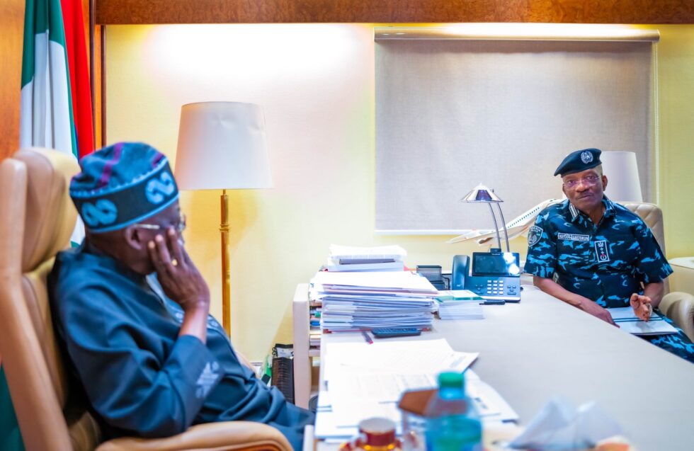 President Tinubu meeting the Inspector General of Police, Egbetokun in Aso Villa
