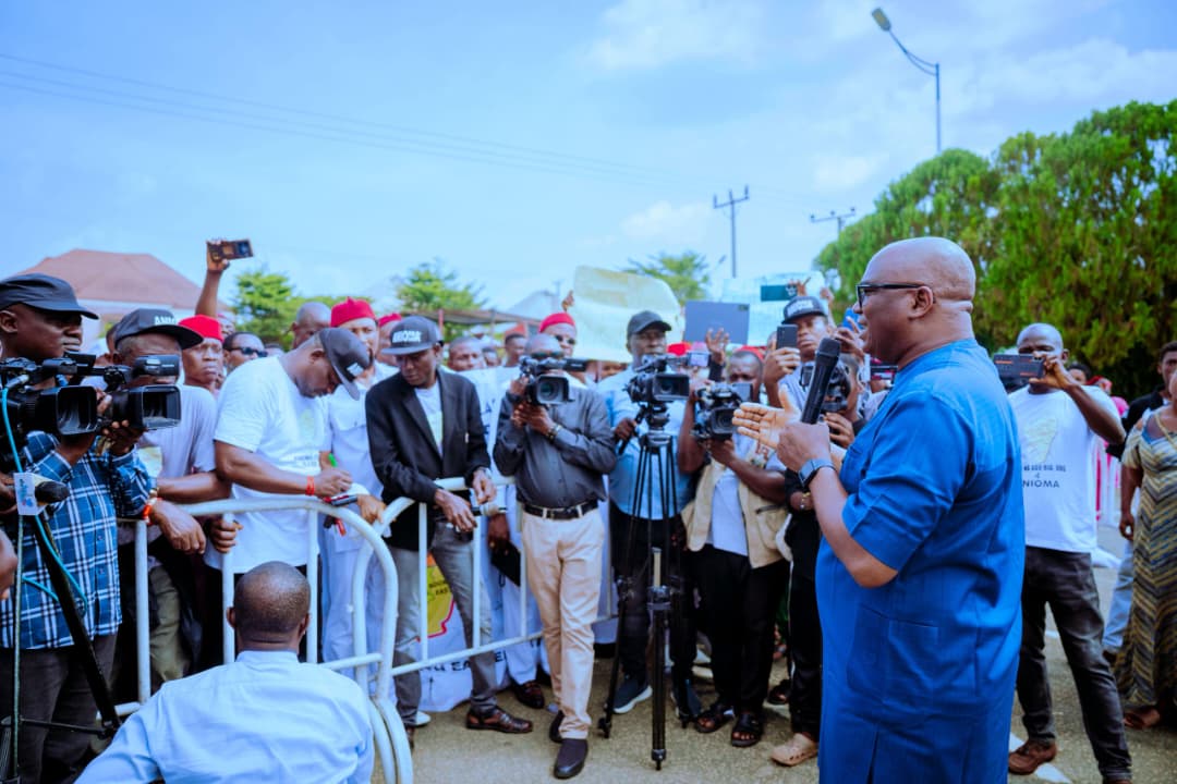 hief of Staff Government House, Delta State, Prince Johnson Erijo, addressing a Coalition of Anioma Youths on behalf of Governor Sheriff Oborevwori, during a peaceful protest to Government House calling for support for the creation of Anioma State on Monday in Asaba.