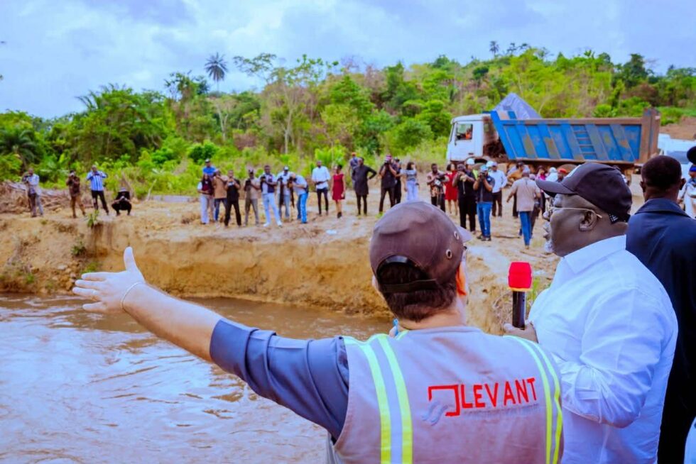 Governor Sheriff Oborevwori of Delta State (right), speaking with the Operations Manager of Levant, the Construction Company handling the 12.12km Ugbolu- Okpanam road project, Mr. Ghassan Fadel, during an inspection of the road project by the governor on Tuesday, February 17, 2026