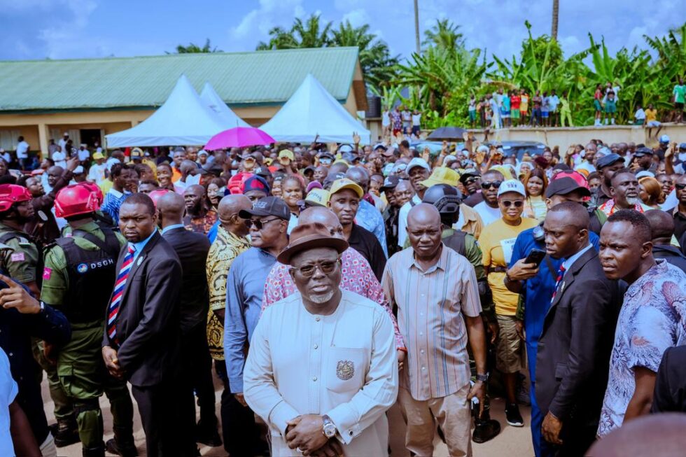 Governor Sheriff Oborevwori standing inline during the Direct Primary for Delta APC Guber Candidate at Oha Ward, Okpe