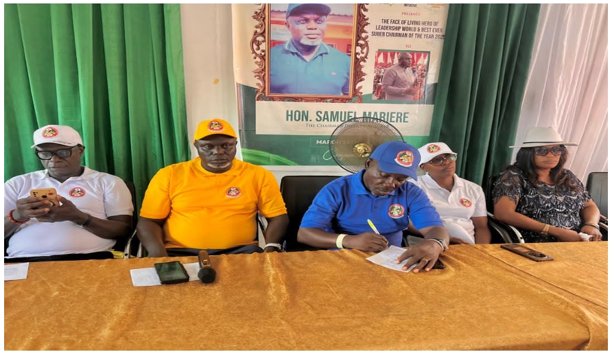 Photo: (L–R): State Chairman, School-Based Management Committee (SBMC), Mr Okpare Sunday; Executive Chairman, Delta SUBEB, Hon. Samuel Mariere; Second Member of the Board, Comrade Onome Akpoghere; and State Coordinator, UBEC, Mrs Sharon Dafiluelo, and the Acting Secretary to the Board, Mrs Eru Ezefili during the statewide school enrollment sensitisation campaign in Asaba.