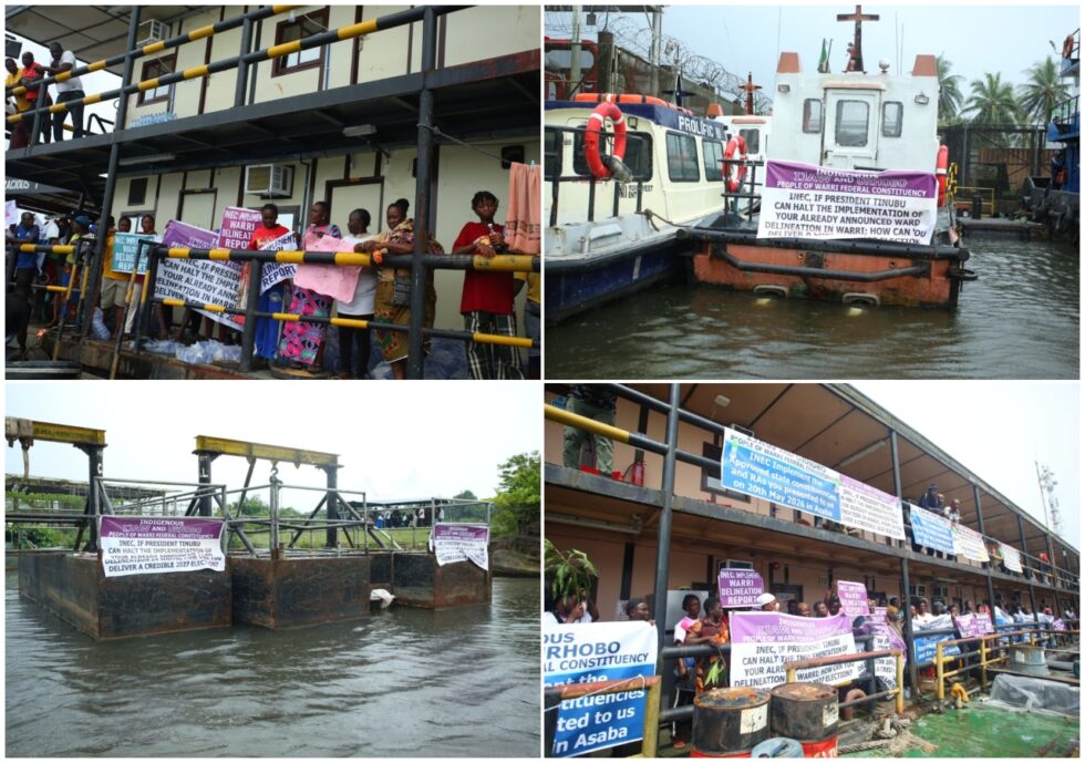Protesting Women shutdown oil flow stations in Delta over delayed Ward Delineation by INEC