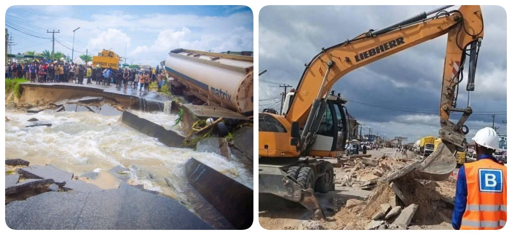 Julius Berger arrives to fix the failed section of the East-West Road at Agbarho in Ughelli North LGA, Delta State.